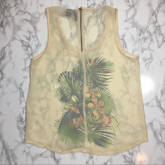 Nue Options Petite Tropical Sheer Tank Top PL - Picture 2 of 6